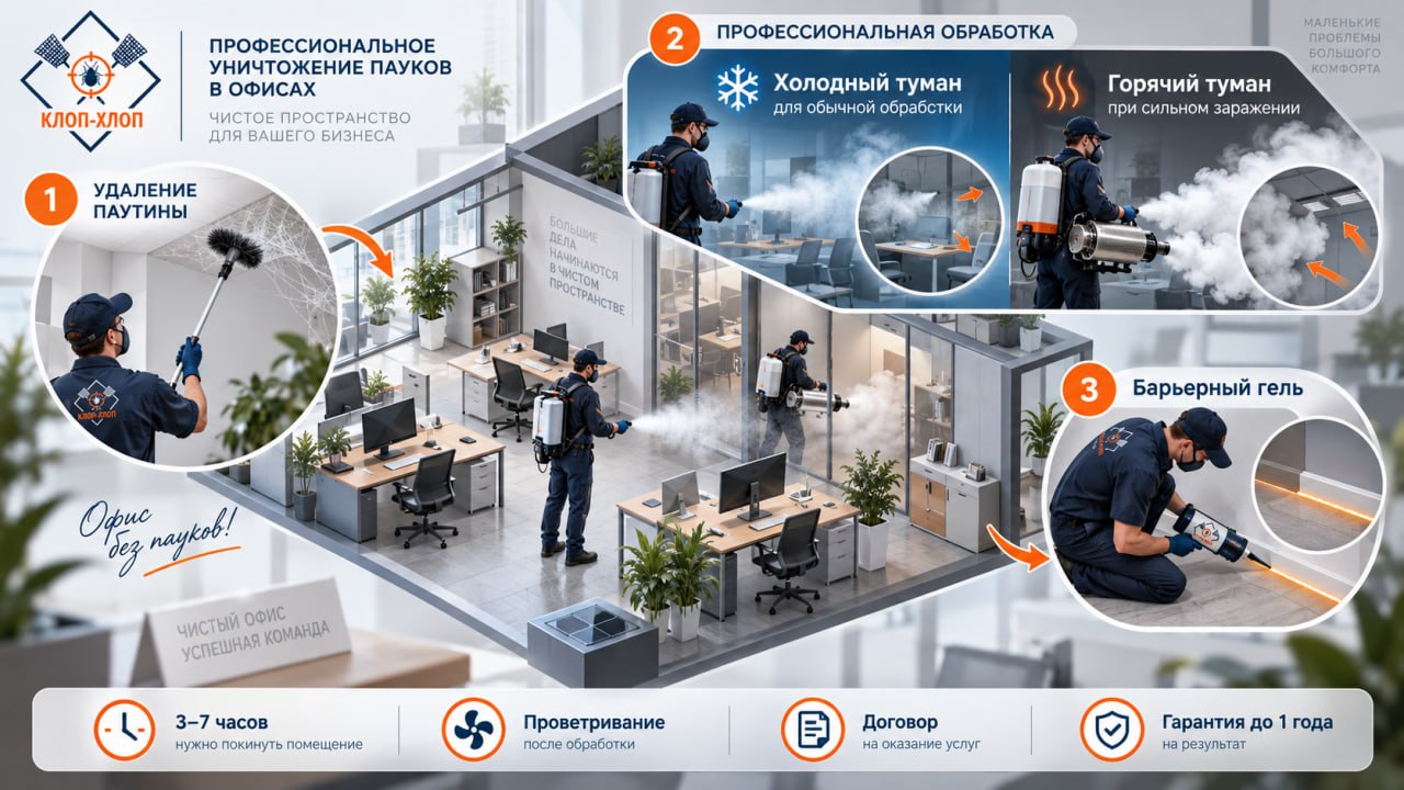 Профессиональная дезинсекция от пауков: холодный туман, горячий туман и гарантии